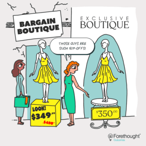 Comic of two people musing over bargain prices