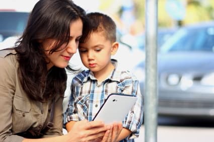 Mom & child using tablet